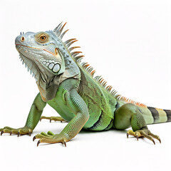 green iguana lizard reptile close up  isolated on white background