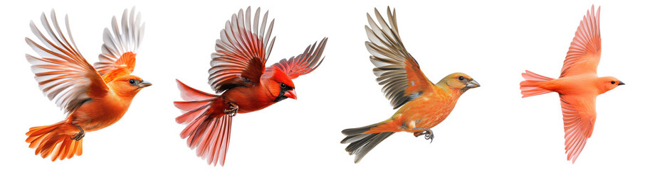 Obraz premium Red flying bird set isolated Png, transparent without background.