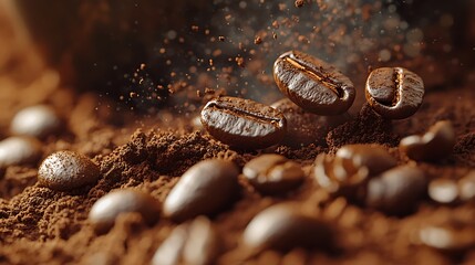 Detailed shot of coffee beans with rich brown hues and textured surfaces that appear almost tangible in their realism