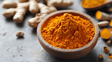 Decorative powdered ginger at the root background