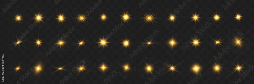 Poster set of bright beautiful stars.flash of light on the background.vector graphics.