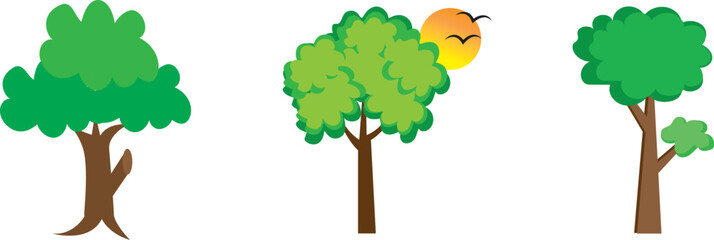 Set of tree and leaf collection hand drawn flat design vector element. ones with leaves and lush green