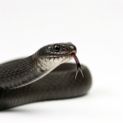 Naklejka premium black snake tongue out close up portrait white background