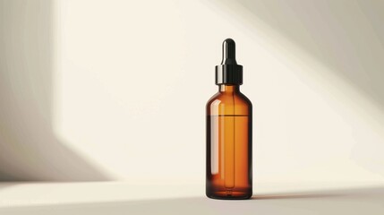 Amber Glass Dropper Bottle with Black Cap on a White Background