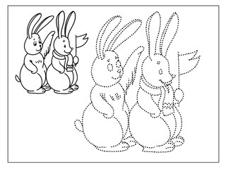 Hares in scarves, New Year's illustrations, children's educational board games, for coloring, alphabet for kids