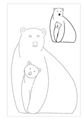 Polar bears, she-bear and cub, New Year's illustrations, children's educational board games, for coloring