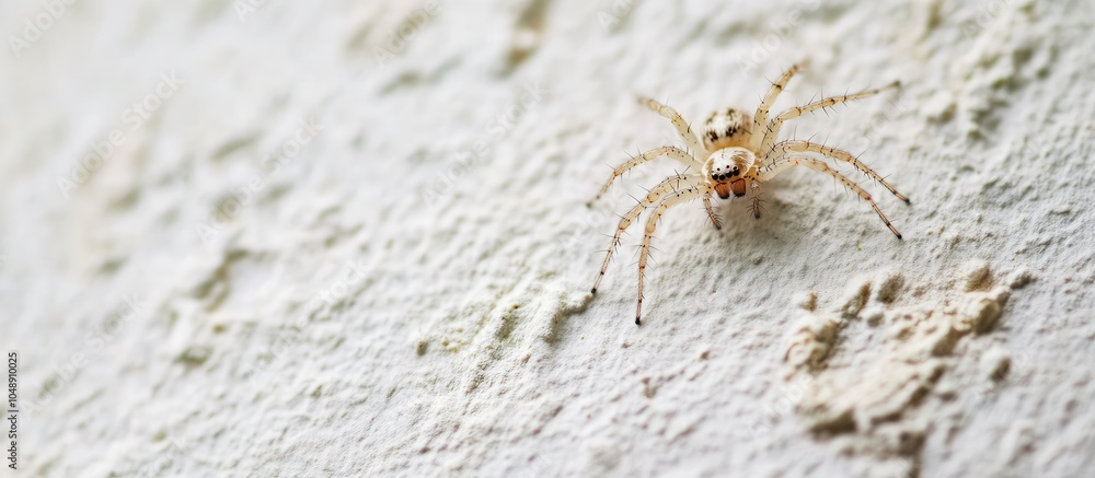 Aufkleber a tiny spider on the white wall. with copy space image. place for adding text or design