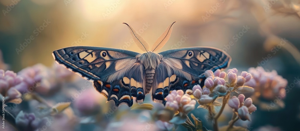 Aufkleber Close up of a moth resting on a plant in the garden. with copy space image. Place for adding text or design