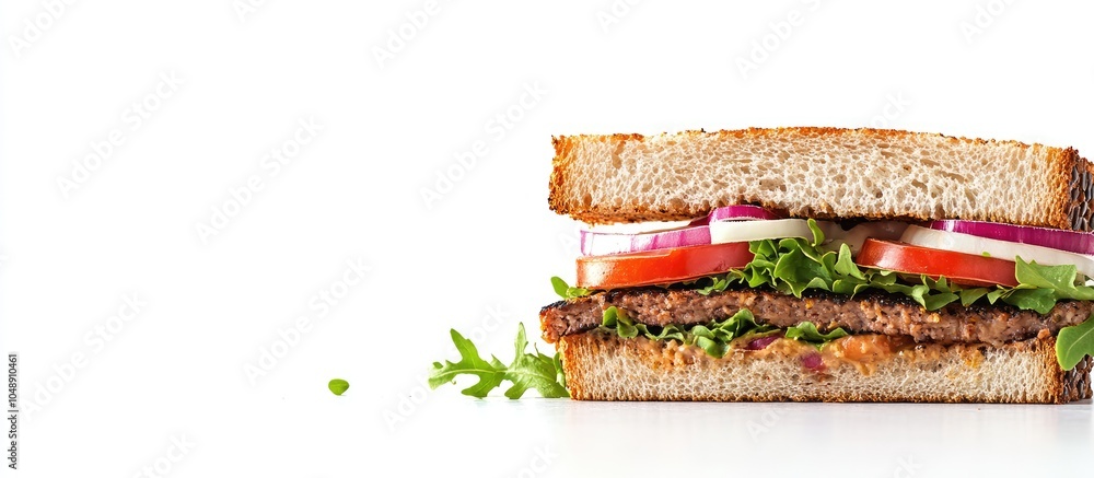 Aufkleber Photo of a sandwich with mixed ingredient slices and white space for text. with copy space image. Place for adding text or design