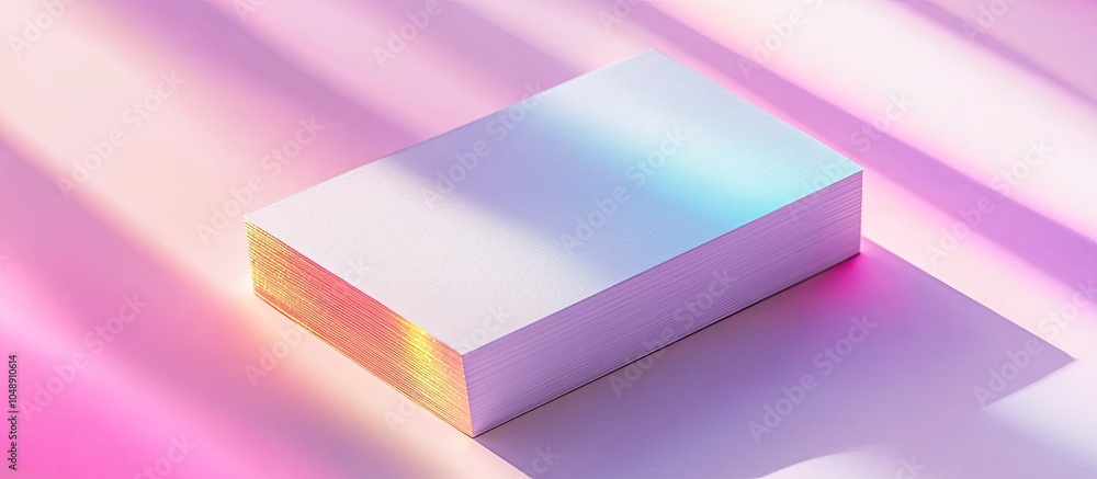 Poster thick white cotton paper business card mockup featuring rainbow foil on the edges. with copy space i