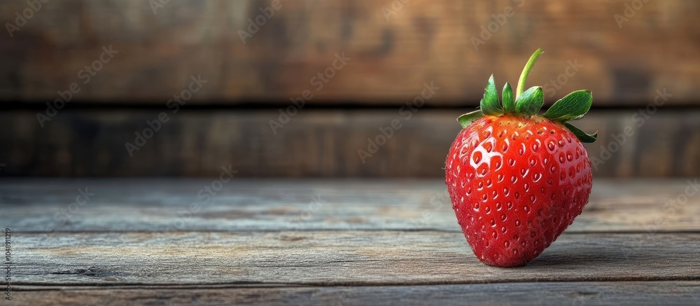 Poster Strawberry on a wooden background positioned horizontally. with copy space image. Place for adding text or design
