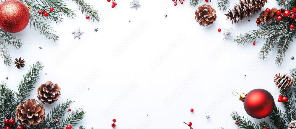 Aufkleber christmas backdrop featuring ornaments and decorations on a white background. with copy space image.