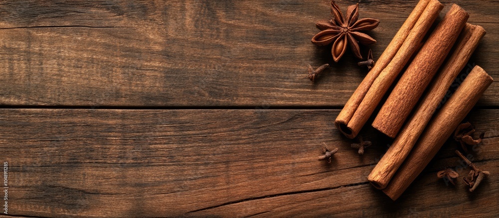 Leinwandbilder arrangement of cinnamon on a wooden background. with copy space image. place for adding text or desi