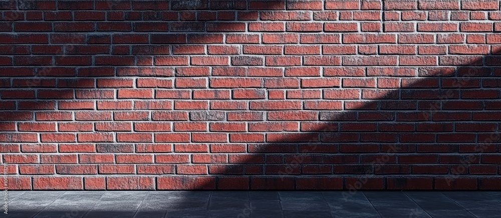 Aufkleber new red brick wall a shadow from the roof extends onto the brick wall. with copy space image. place 
