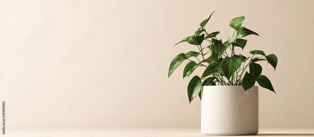 Aufkleber hoya climbing plant in a small white ceramic container. with copy space image. place for adding text