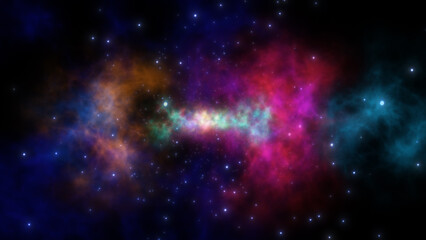  space with nebula and stars walk through, night sky shiny stars and clouds, science and meditation background