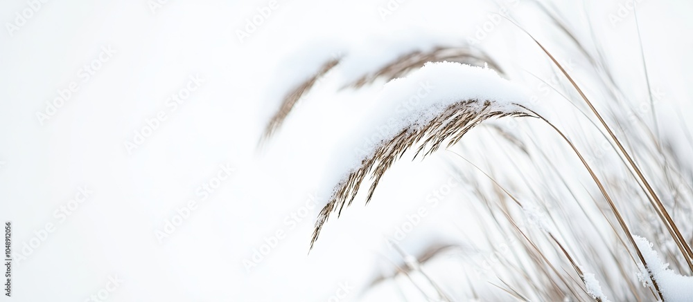 Leinwandbilder Cold snow resting on Japanese pampas grass. with copy space image. Place for adding text or design