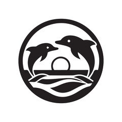 Minimalist Dolphin Badge Symbol of Playfulness and Intelligence
