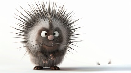 Fototapeta premium Cartoon Porcupine with Spiky Hair and Big Eyes