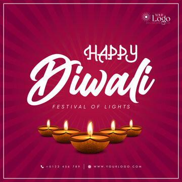 Happy Diwali post design, greetings banner design