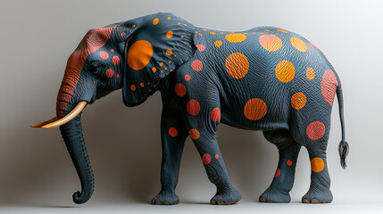 Obraz premium A captivating photoshoot featuring a real elephant adorned with vibrant, colored spots against a clean white background. Generative AI