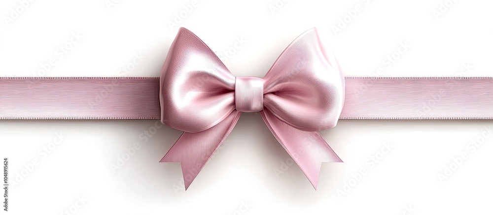 Poster Pink bow with three horizontal satin bands on a white background. with copy space image. Place for adding text or design