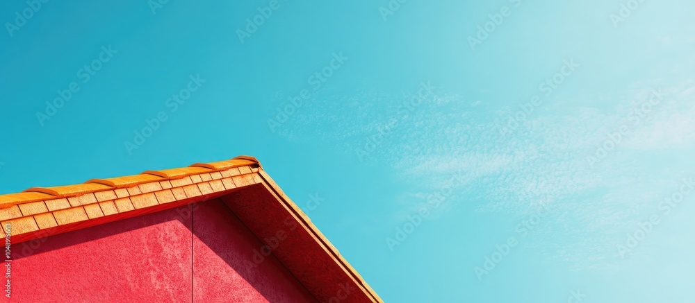 Poster Red concrete roof set against a blue sky. with copy space image. Place for adding text or design