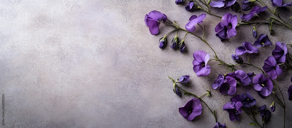 Poster square fashionable vintage textured paper background featuring dark purple flowers from lathyrus tin