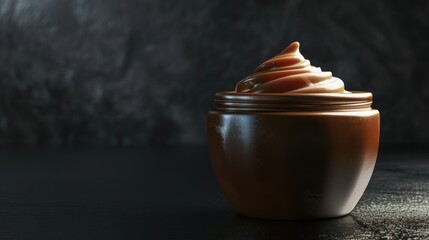 Close-up of a Swirled Cream in a Brown Jar on a Black Background