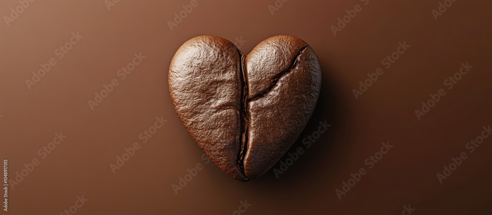 Leinwandbilder heart shaped coffee bean on a brown background. with copy space image. place for adding text or desi