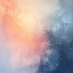 Fototapeta premium Abstract painting with soft hues of orange and blue, featuring textured layers and blended colors.