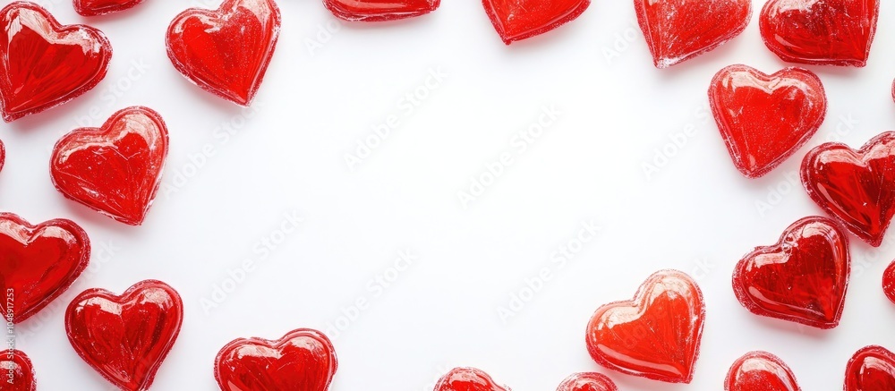 Poster frame constructed from red heart shaped lollipops. with copy space image. Place for adding text or design