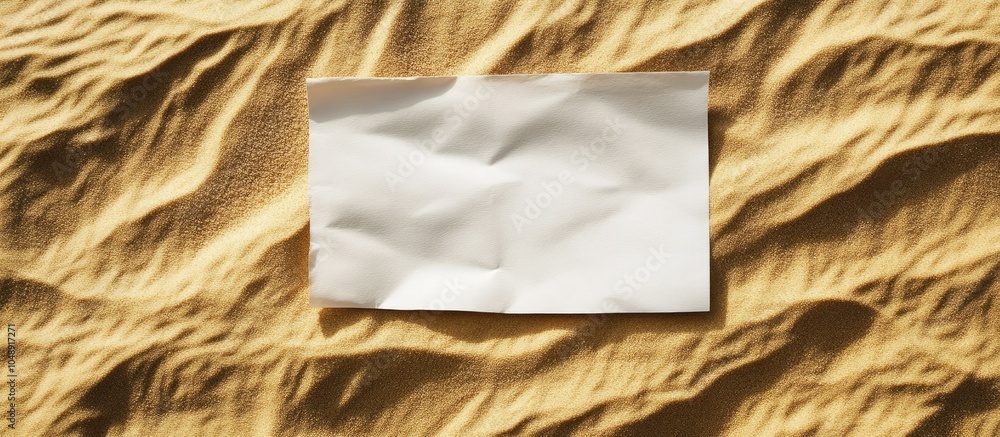 Poster Blank paper on a sandy background Close up of grains of sand. with copy space image. Place for adding text or design