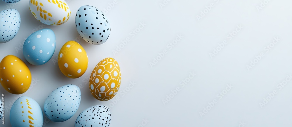 Leinwandbilder easter eggs decorated for the holiday on a white background flat lay room for text. with copy space 