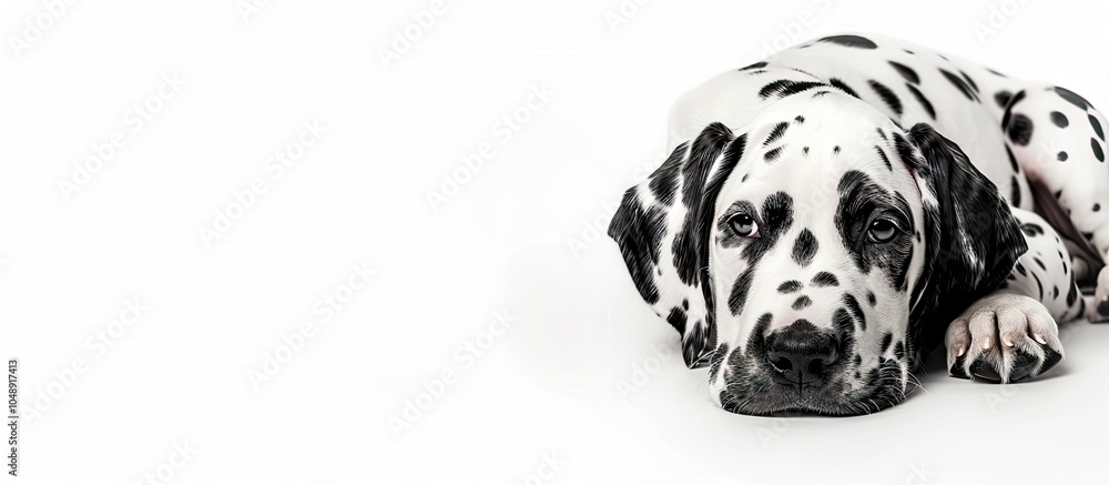 Aufkleber Beautiful Dalmatian dog set against a white background. with copy space image. Place for adding text or design