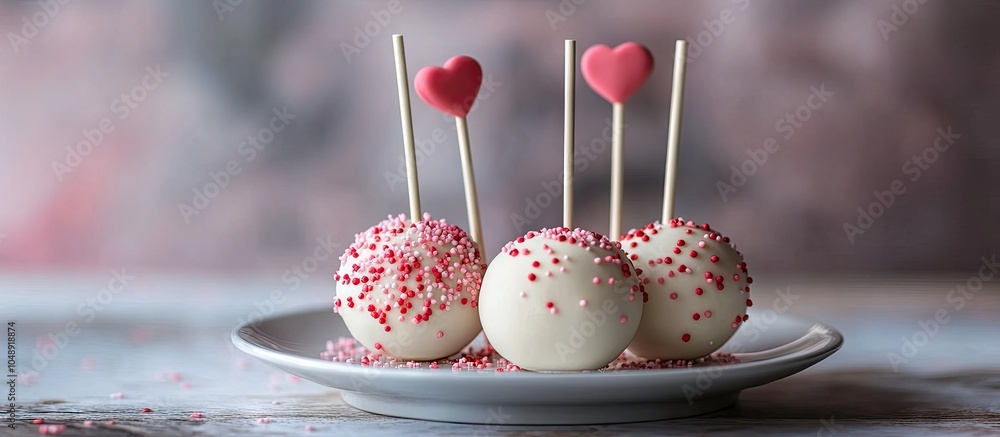 Leinwandbilder romantic valentine cake pop arranged on a plate. with copy space image. place for adding text or des