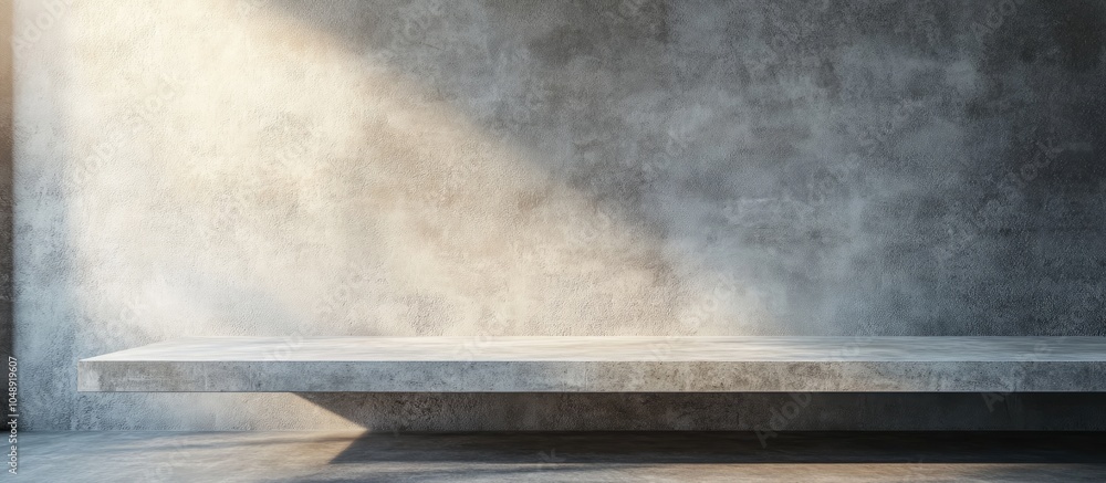Fototapete An empty exposed concrete table with a wall background serving as an interior backdrop for product presentation. with copy space image. Place for adding text or design
