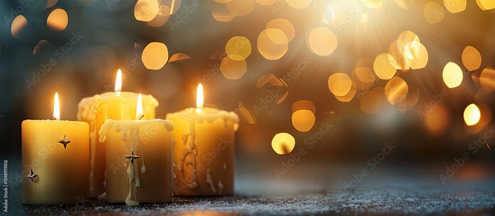 Aufkleber Advent season with four candles lit plus room for your content. with copy space image. Place for adding text or design