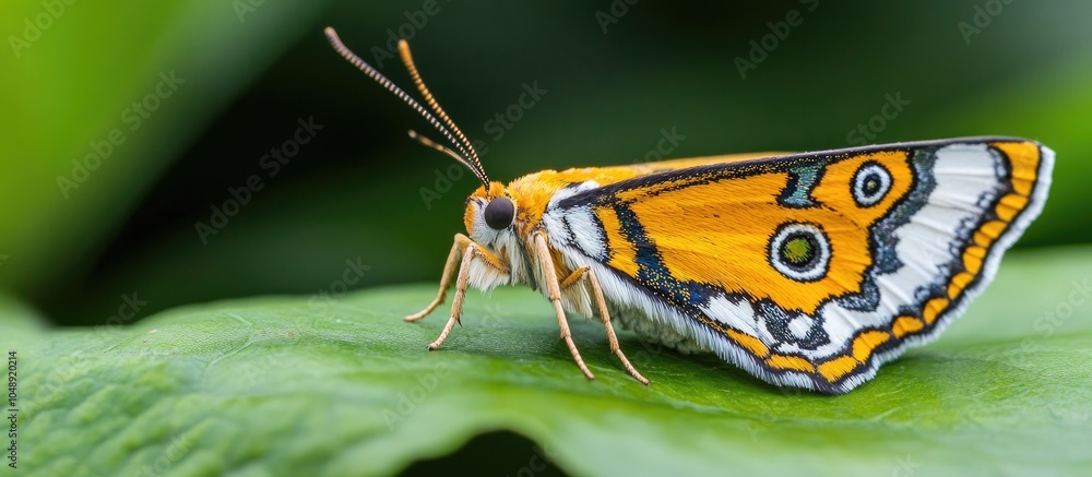 Aufkleber Paradrina clavipalpis moth on a green leaf outside with space for text. with copy space image. Place for adding text or design