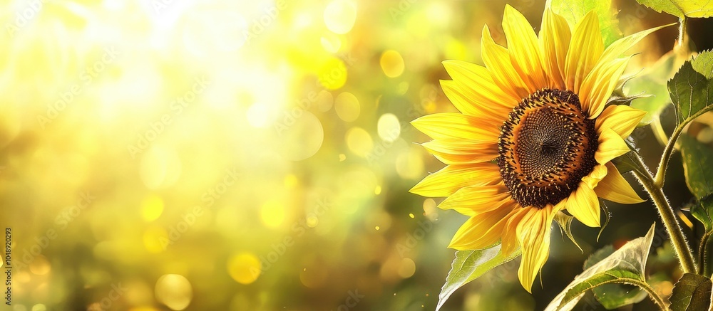 Leinwandbilder Sunflower in bright bloom Shallow depth of field Blurred background of the flower Segment of the flower. with copy space image. Place for adding text or design