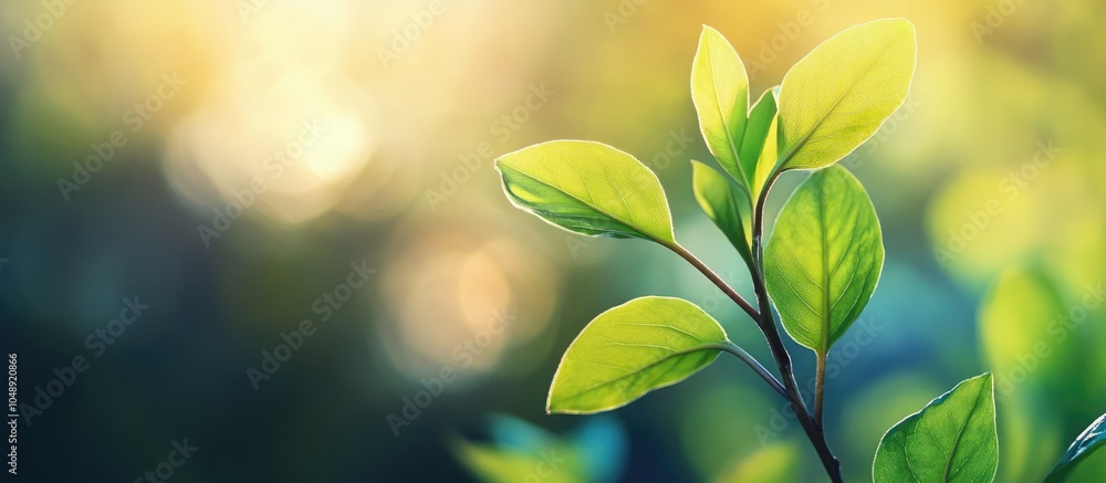 Poster close up of young leaves with a blurred background space for text. with copy space image. place for 