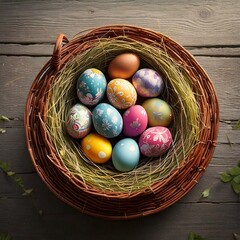 Freigestellter Osterkorb mit natürlichen Ostereiern – Ideal für minimalistische Osterdekoration