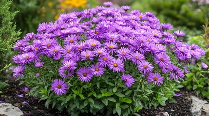 Obraz premium Purple flowers of asters in the garden. Selective focus