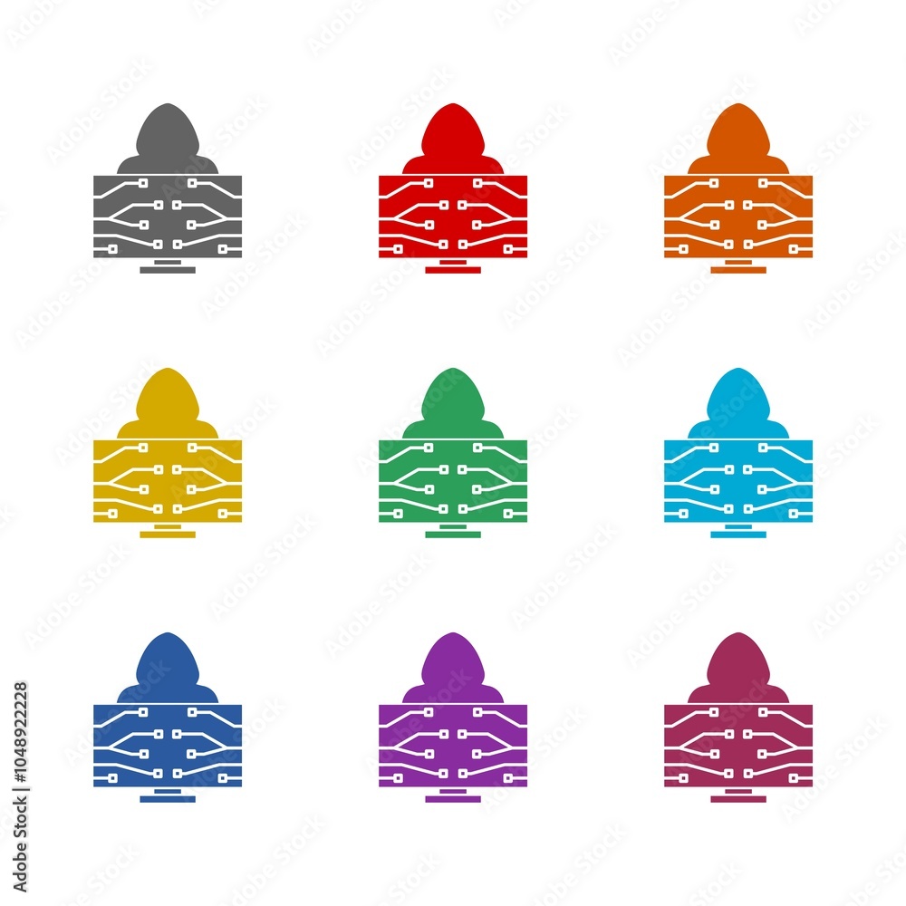 Poster hacker monitor icon isolated on white background. set icons colorful