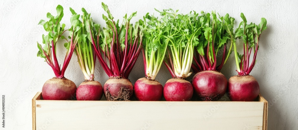 Leinwandbilder Red beetroot and green onion sprouts in a box on a white background. with copy space image. Place for adding text or design