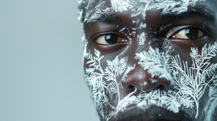 Obraz premium Close-up of a Man's Face with White Floral Patterns