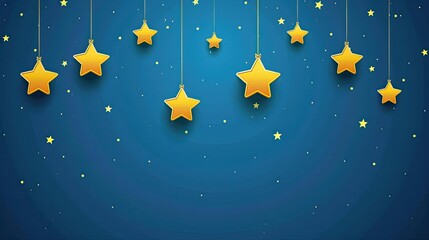 Fototapeta premium Cute stars hanging from the top of an empty blue background