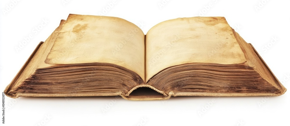 Poster beautiful vintage book cover featuring yellowed paper set against a white background. with copy spac