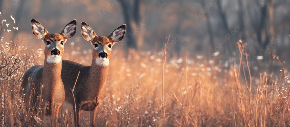 Poster buds of a whitetail natural landscape. with copy space image. place for adding text or design