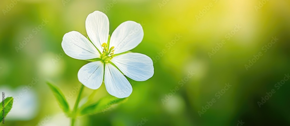 Poster Close up of a tiny White Wildflower in Spring. with copy space image. Place for adding text or design